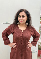 Mahira Cotton Chikankari Kurti Set - Brown